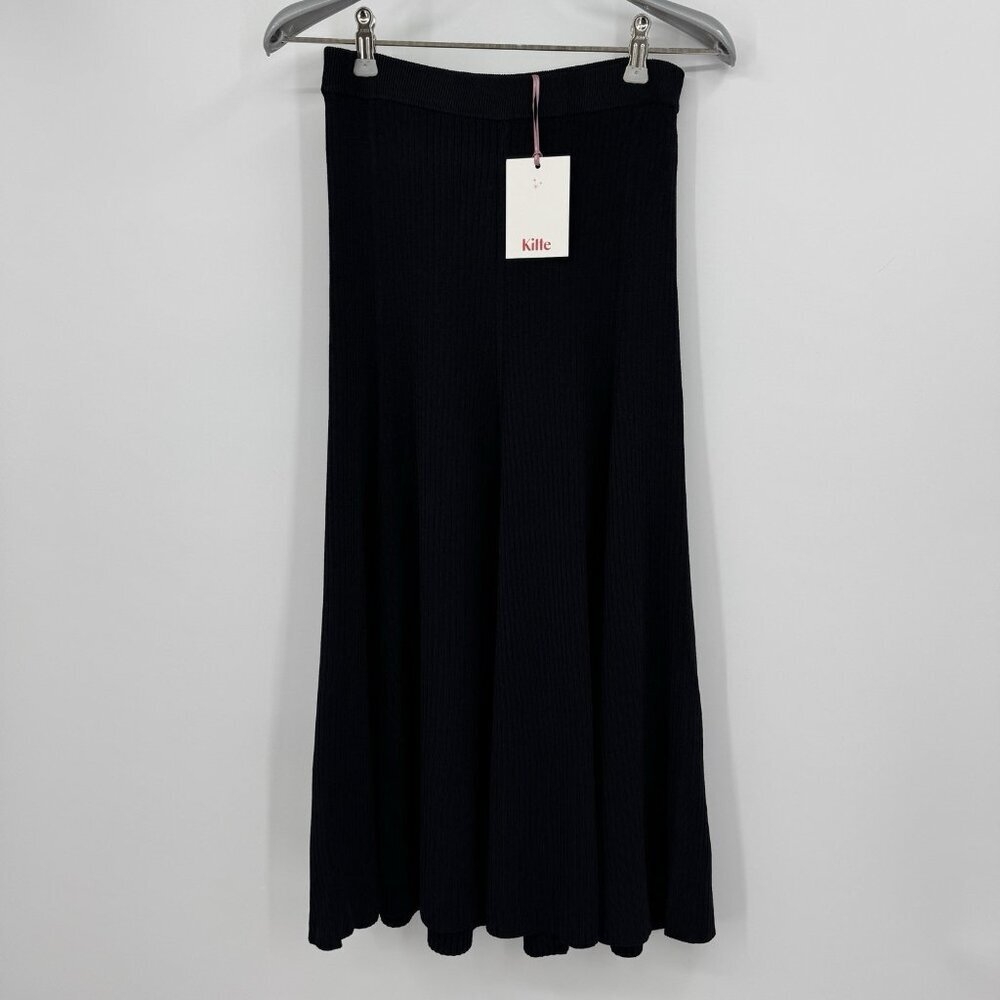 Kilte Collection The Marlee Rib Knit Midi Skirt size 0 XS in Black Rayon